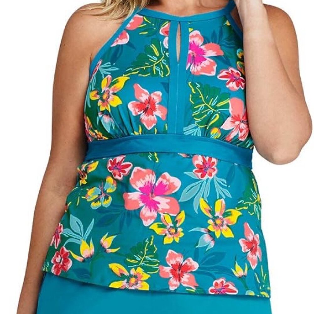Lands' End Sz XL High Neck UPF 50 Tankini Top Pullover Adj. Straps